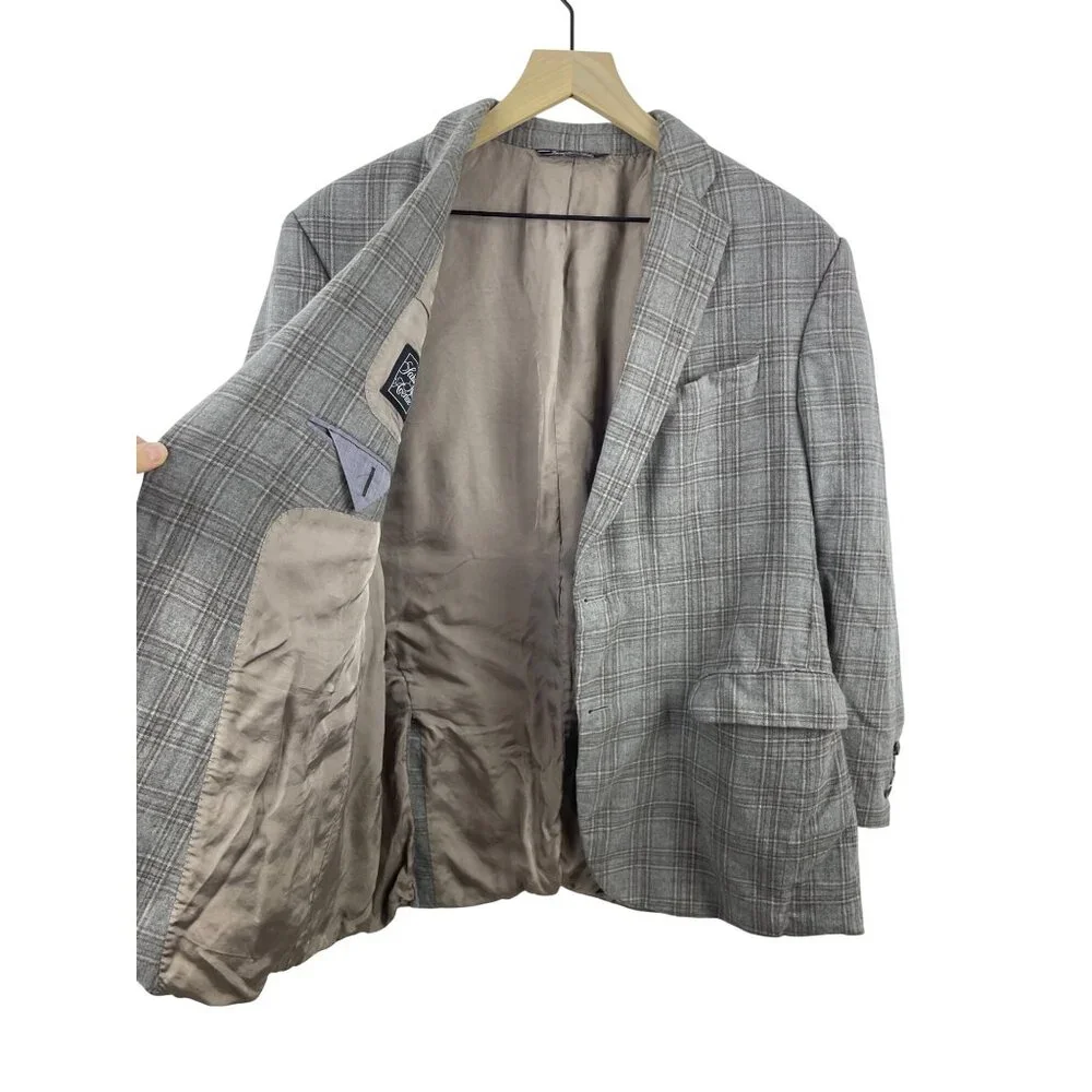 Loro Piana Saks Fifth Mens 44R Cashmere Silk Plaid Neutral Blazer Sport Coat